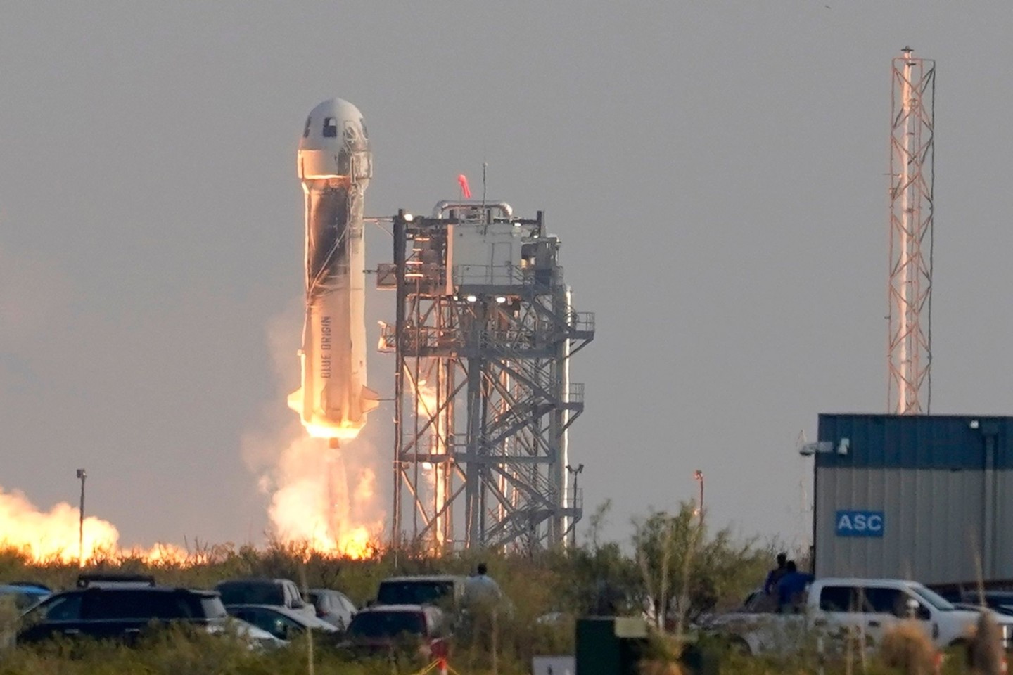 Die «New-Shepard»-Rakete von Blue Origin beim Start in Texas (Archivbild).
